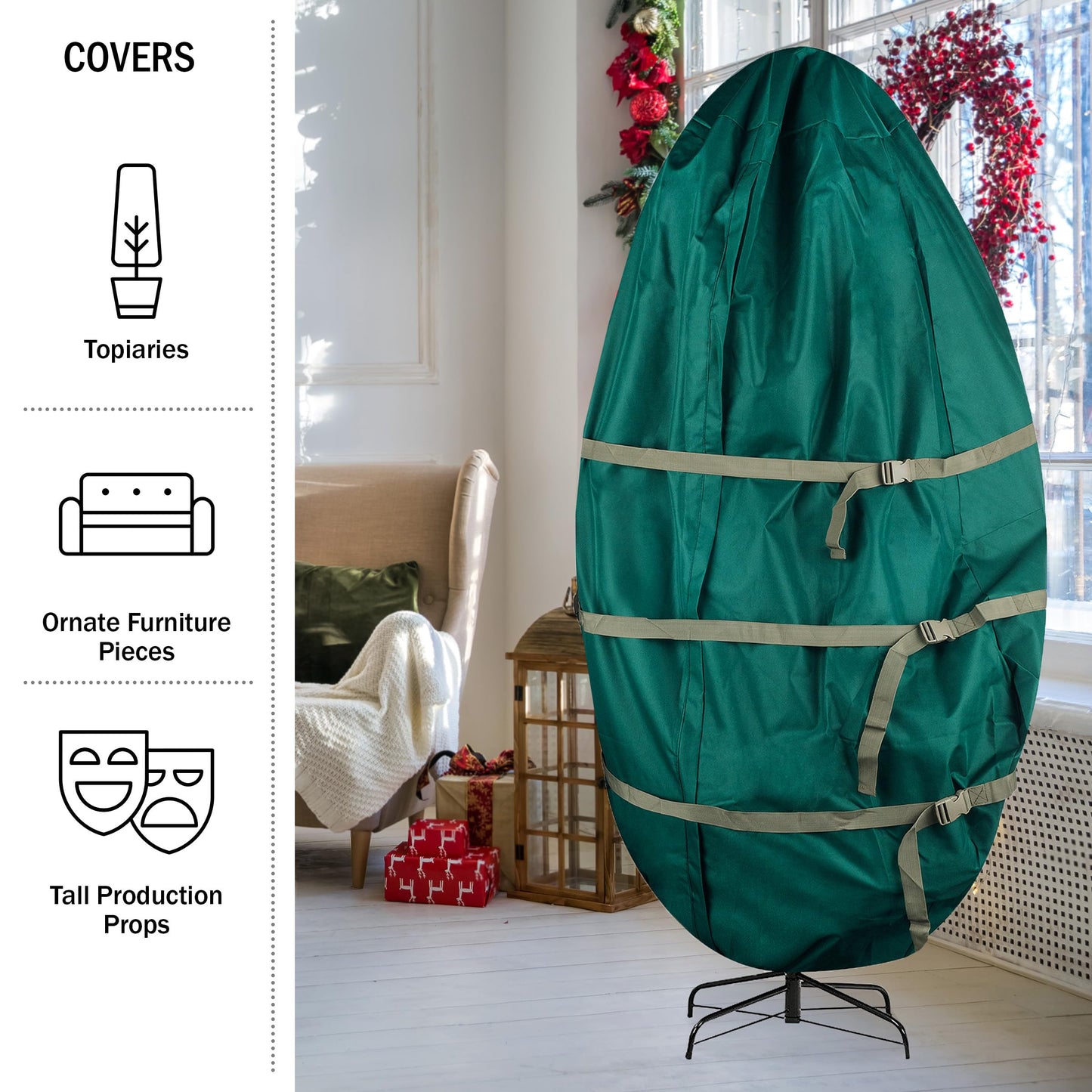 Christmas Tree Storage Bag - Upright Zippered Canvas Cover for 9-Foot Artificial Trees with Buckle Straps and Cinch by Tiny Tim Totes (Green)