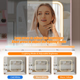 Patikuin Vanity Desk with Mirror and LED Lights, Makeup Vanity Desk with Sliding Lighted Mirror, Power Outlet, Dressing Table with 4 Drawers, Storage Shelves & Cushioned Stool for Bedroom, Pink Patikuin