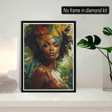 SKRYUIE 5D African Woman Diamond Painting Kits - DIY Diamond Art Kits for Adults African American, Full Round Drill - Crystal Cross Stitch - Adults Craft for Wall & Office Decor - 12x16 inch SKRYUIE