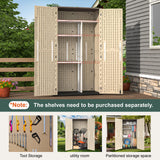 IWDOO 60 Cu.Ft Vertical Outdoor Storage Shed, All-Weather Resin Storage Cabinet Waterproof with Lockable Floor, Tall Backyard Shed for Patio Furniture, Garage, Garden, Pool Accessories, Porch (Khaki) IWDOO