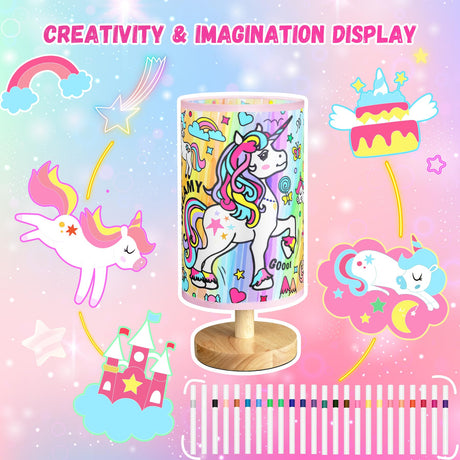 NuuNuy DIY Unicorn Night Light for Girls Room - Paint Your Own Lamp Kit with Bulb & 24 Markers, Dimmable Table Lamp with 3 Colors, Cute Room Decor, Birthday & Christmas Gifts for Girls (Unicorn) NuuNuy