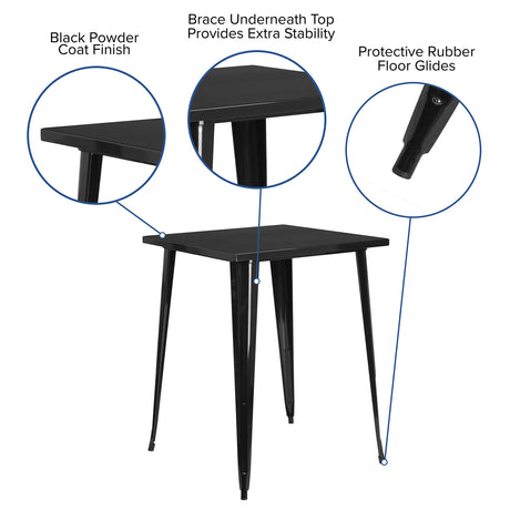 EMMA + OLIVER Commercial Grade 31.5" Square Black Metal Indoor-Outdoor Bar Height Table EMMA + OLIVER