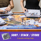 Sunix 1500 Pieces Jigsaw Puzzle Table with Legs, 36"x26" Adjustable Height Puzzle Board with Cover & 6 Sorter Tray, 12-Tilting-Angle Portable Wooden Puzzle Table for Adults, Enclosed with Wheels Sunix