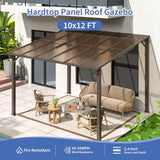 WKM 10X12 FT Gazebo for Patio,Large Wall-Mounted Lean to Gazebo Pergola with Roof on Clearance, Lean to Gazebo Hard Top, Lean to Gazebo Awnings for Patio, Decks, Porch and Backyard WKM