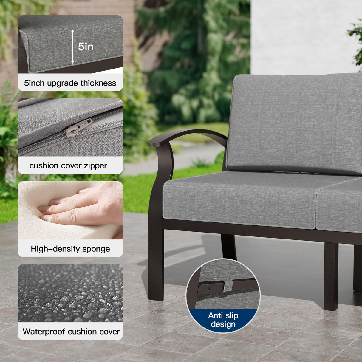 Kullavik Aluminum Patio Furniture Set,8 Pieces 10 Seat Metal Outdoor Furniture Conversation Set w/45 Propane Gas Fire Pit&Swivels,Grey Kullavik