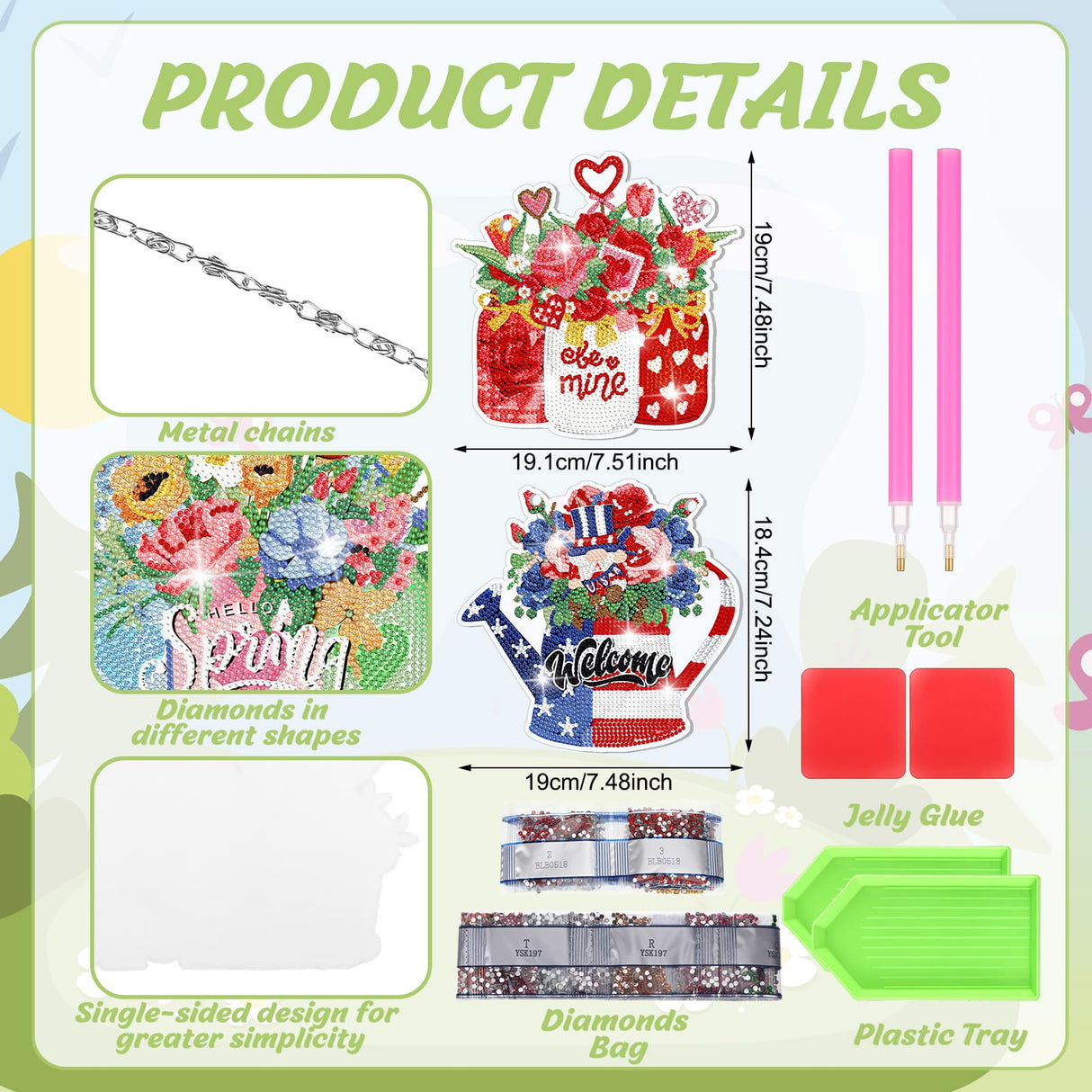 Chitidr 6 Pcs Seasonal Diamond Painting Kits 5d DIY Holiday Flowers Diamond Art Painting Hanging Signs for Spring Ventines Easter St. Patrick's Day Memorial Day Summer Wall Door Window Decor Chitidr