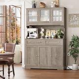 FACBOTALL 71.9" Kitchen Pantry Cabinet, Tall Storage Cabinet, Kitchen Cabinets with Countertop and Outlets, Farmhouse Kitchen Pantry Storage Cabinet with Doors and Shelves for Kitchen, Wash Gray FACBOTALL