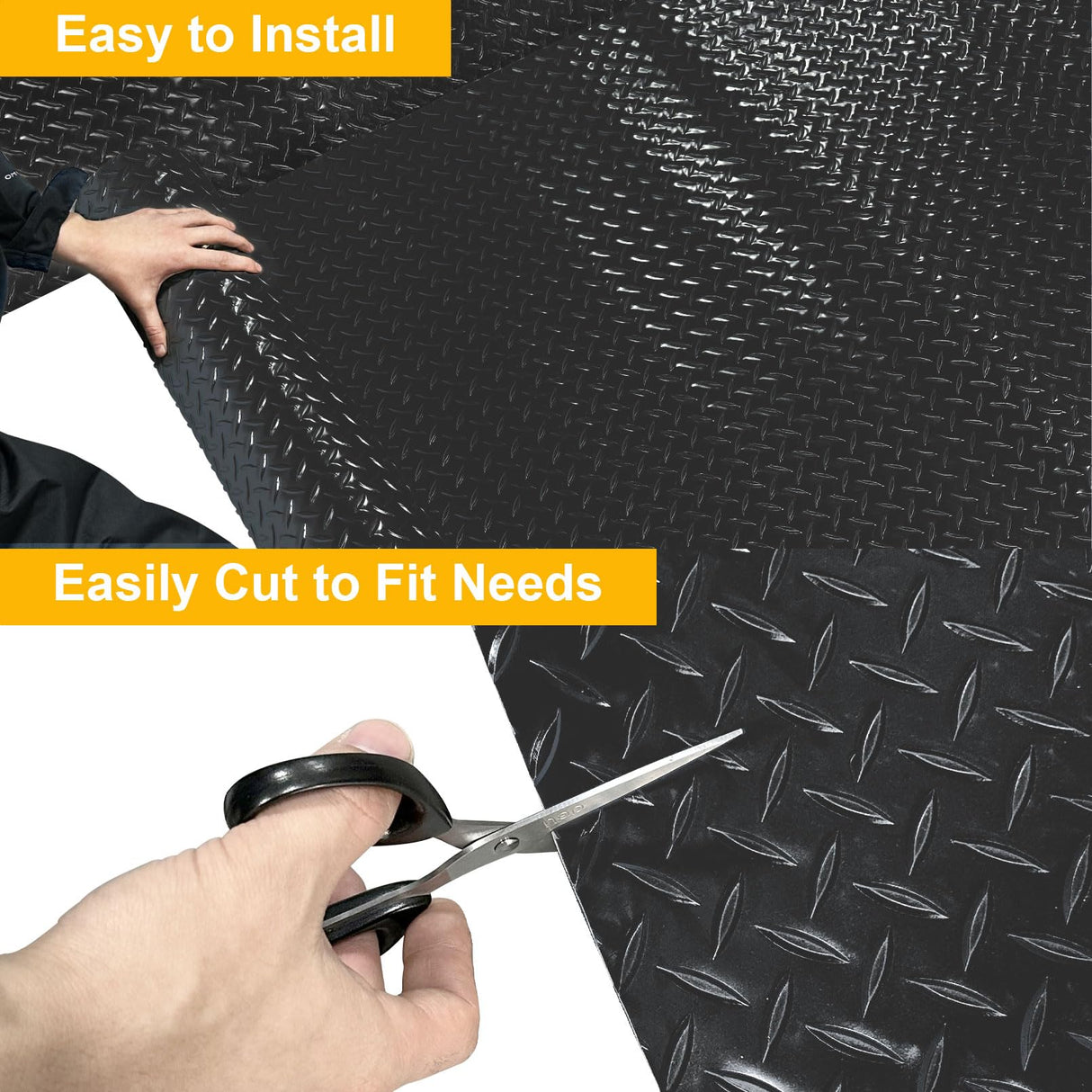 Grandroad auto 8x20 FT Garage Floor Mat, 2.4mm Thicked Flooring Roll 160 sqft Diamond Plate PVC Rubber Trailer Mat, Non-Slip Floor Protector Mat for Garage Warehouse Gyms Boats, Black Grandroad auto
