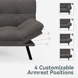 Vyfipt Convertible Futon Sofa Bed, Grey Linen Futon Couch with Adjustable Backrest & Armrests, Folding Small Recliner Sleeper Sofa Bed for Living Room, Apartment, Office Vyfipt