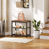 HOOBRO Shoe Bench, 3-Tier Shoe Rack, Industrial Shoe Organizer Storage Bench, 19.7 inches Entry Bench with Mesh Shelves, for Entryway, Living Room, Hallway, Easy Assembly, Rustic Brown BF50HX01 HOOBRO