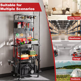 Fishing Rod Holders for Garage, Fishing Rod Storage Rack with Hooks & Wheels, Fishing Pole Holder Organizer, Tackle Box & Reel Storage Black SEEAHEAD