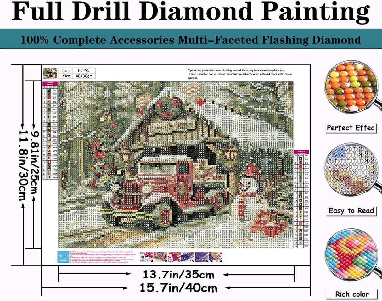 Christmas Diamond Painting Kits for Adults Beginners,DIY Winter Red Truck Diamond Art,5D Full Round Drill Diamond Dot Gem Art Kits, Home Wall Decor 16x12 Inch AREOPNMG
