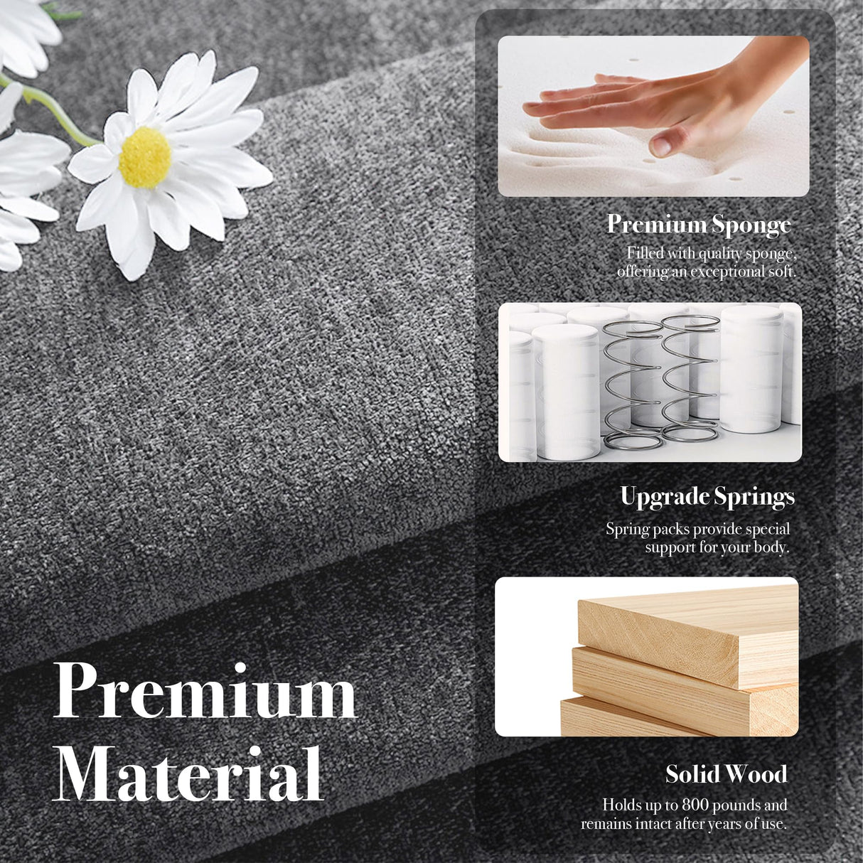 CHYMSUN 87" Modern Sofa, Comfy Sofa Couch w/Extra Deep Seats, 2/3 Seater Couches w/USB Charging Ports & Side Pockets, Sleeper Sofas for Living Room, Apartment, Office (Grey Chenille) CHYMSUN