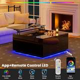 High Gloss Coffee Table with Storage,Black Square Lift Top Coffee Tables with LED & Flip Lid, Small Modern Coffee Table for Living Room with Drawer HAIOOU