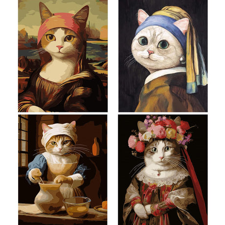 CTEOUNPT 5D Diamond Art Kits for Adults - Funny Cat Diamond Painting Kit, DIY Mosaic Canvas Crafts, Cute Cat Wall Decor for Beginners (4pcs, 11.8 * 15.7in) CTEOUNPT