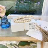 Decorative Books for Home Decor, White Faux Books for Decoration, Rustic Farmhouse Stacked Display Books with 52in Wood Bead Garland for Coffee Tables Living Room, (Home Sweet Home) OMISHE