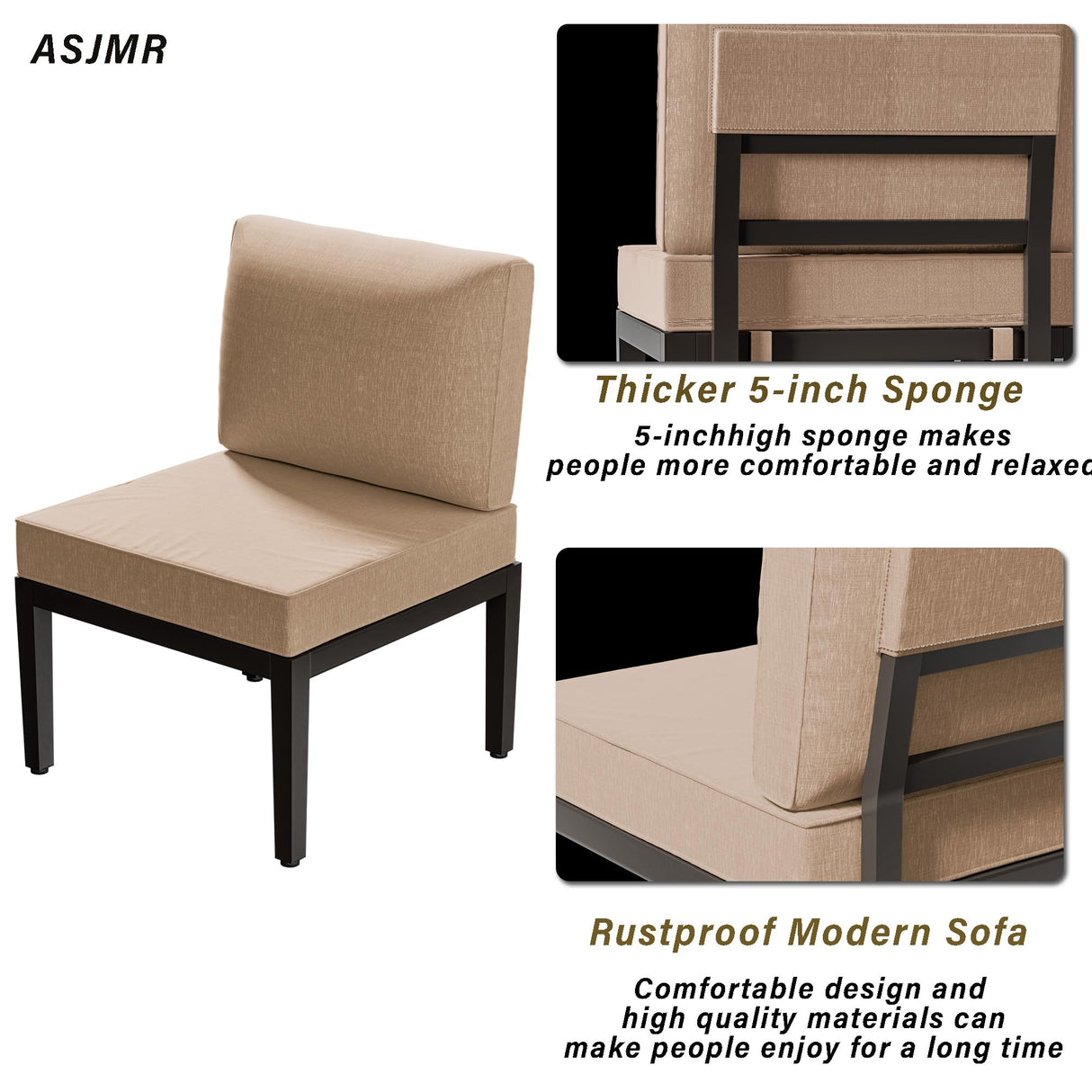 ASJMR Patio Furniture Set,8 Pieces Modern Outdoor Conversation Set w/43in Gas Fire Pit Table, Outdoor Metal Sectional Sofa with 55000 BTU Propane Fire Pit. ASJMR