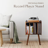 2BHOME Wooden LP Record Player Stand with 4 Cabinets, Holds up to 100 Vinyls, Metal Record Storage Holder and Organizer Table, Classical Design for Files/Book (Mid-Century Modern) 2BHOME