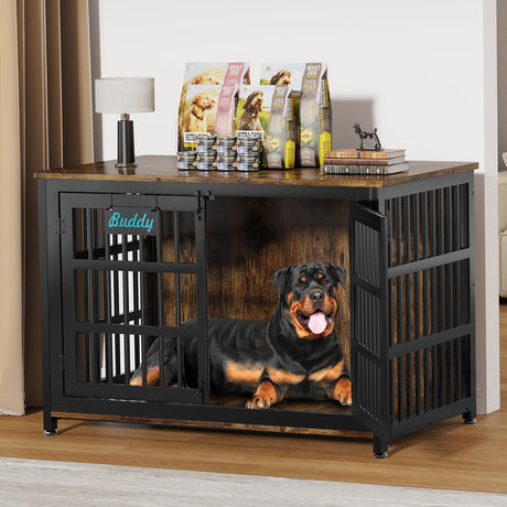EasyCom XXL Dog Crate Furniture with Name Tag, Heavy Duty Dog Kennel Indoor for Large Dogs, Escape-Proof and Chew-Proof Dog Cage for high Anxiety Dog, Decorate House as TV Stand, End Table EasyCom