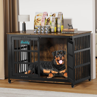 EasyCom XXL Dog Crate Furniture with Name Tag, Heavy Duty Dog Kennel Indoor for Large Dogs, Escape-Proof and Chew-Proof Dog Cage for high Anxiety Dog, Decorate House as TV Stand, End Table