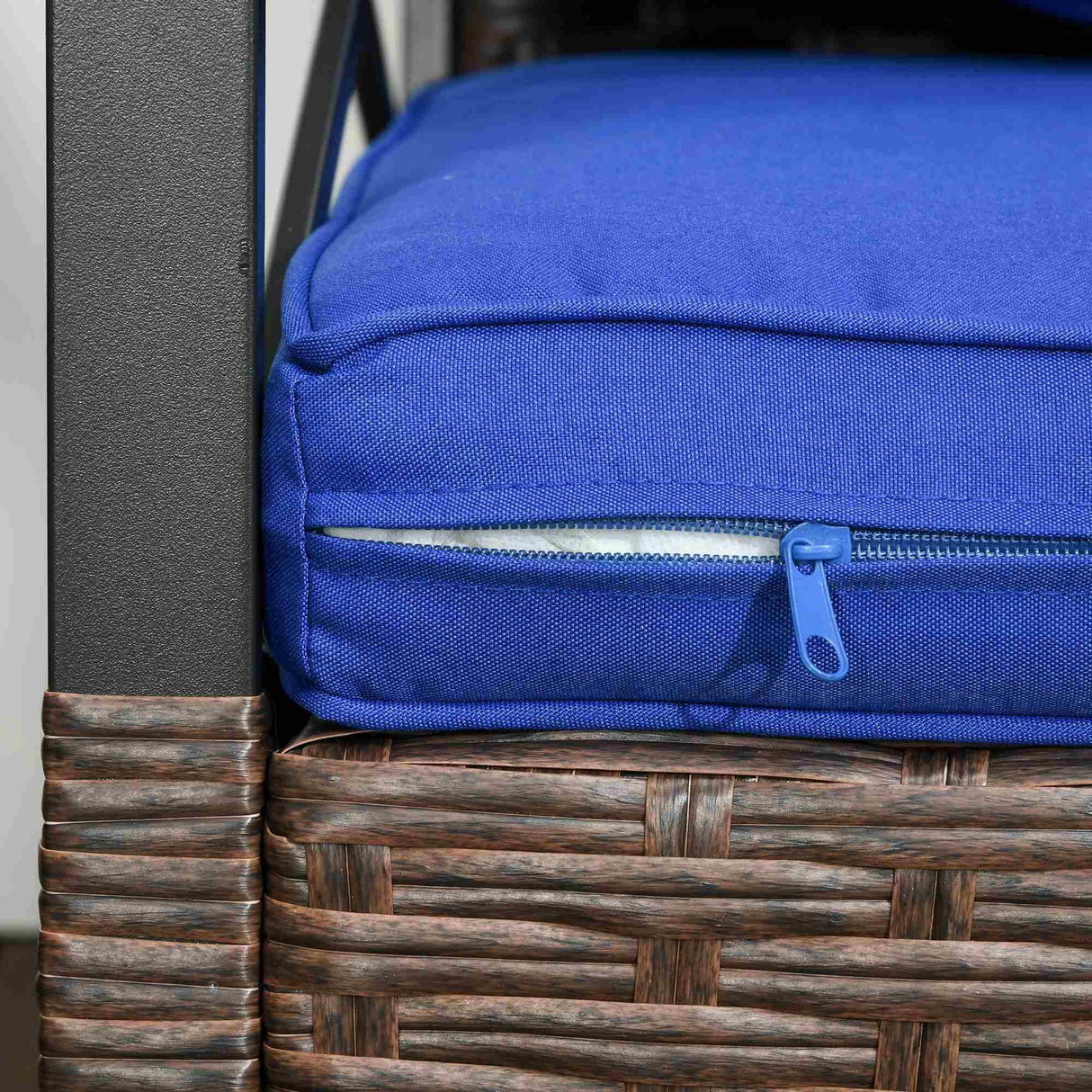 Outsunny 3 Piece Patio Rocking Chair Set, Outdoor Wicker Bistro Set with 2 Cushioned Porch Rockers and 2 Tier Coffee Table for Garden, Porch, Backyard, Blue Outsunny