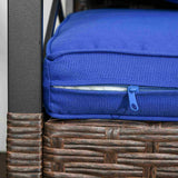 Outsunny 3 Piece Patio Rocking Chair Set, Outdoor Wicker Bistro Set with 2 Cushioned Porch Rockers and 2 Tier Coffee Table for Garden, Porch, Backyard, Blue Outsunny