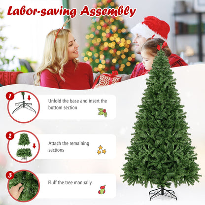 Goplus 9ft Artificial Christmas Tree, Premium Unlit Hinged Spruce Full Tree with 2132 Branch Tips, Metal Stand, Hinged Structure, Easy Assembly Festival Celebration Xmas Tree for Home, Office, Party