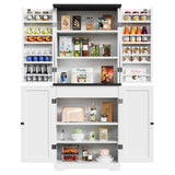 Vongrasig Kitchen Pantry Storage Cabinet with Barn Doors, Drawer and Adjustable Shelves, 6-Tier Tall Rustic Wood Cupboard Locker for Kitchen, Dining Room, Living Room, Bathroom, (White) Vongrasig