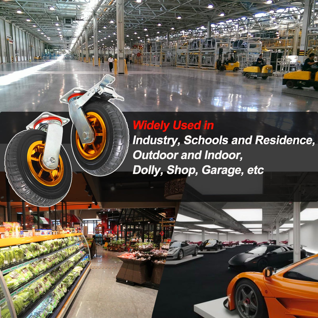 GaeaAuto 8 Inch Heavy Duty Casters Wheels Set of 4 Swivel Industrial Casters Rubber Wheels Tires for Cart Bench Shop Dolly Outdoor Wheels Replacement with 2 Brake and 3000Lbs Load Capacity, 4 Pack GaeaAuto