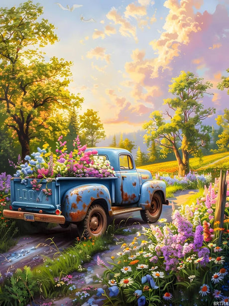 BRTITA 5D Spring Diamond Art Kits for Adults Beginners, Flowers Flowers Truck Diamond Art, DIY Full Round Drill Forest Diamond Painting Kits for Adults 12x16in / 30x40cm BRTITA