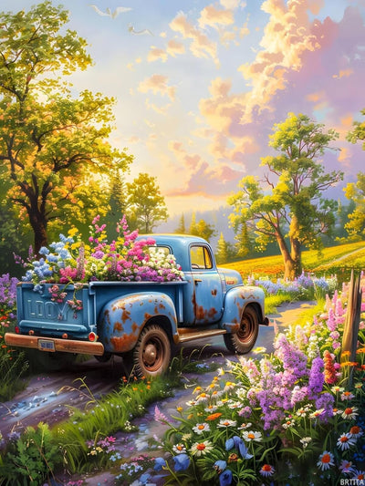 BRTITA 5D Spring Diamond Art Kits for Adults Beginners, Flowers Flowers Truck Diamond Art, DIY Full Round Drill Forest Diamond Painting Kits for Adults 12x16in / 30x40cm