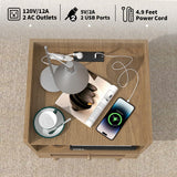 MECHYIN Rattan Nightstands Set of 2 with Charging Station, Bedside Tables Rattan Drawers Nightstands, Rattan End Table with Solid Wood Feet, Side Table Nightstands sets for Bedroom MECHYIN