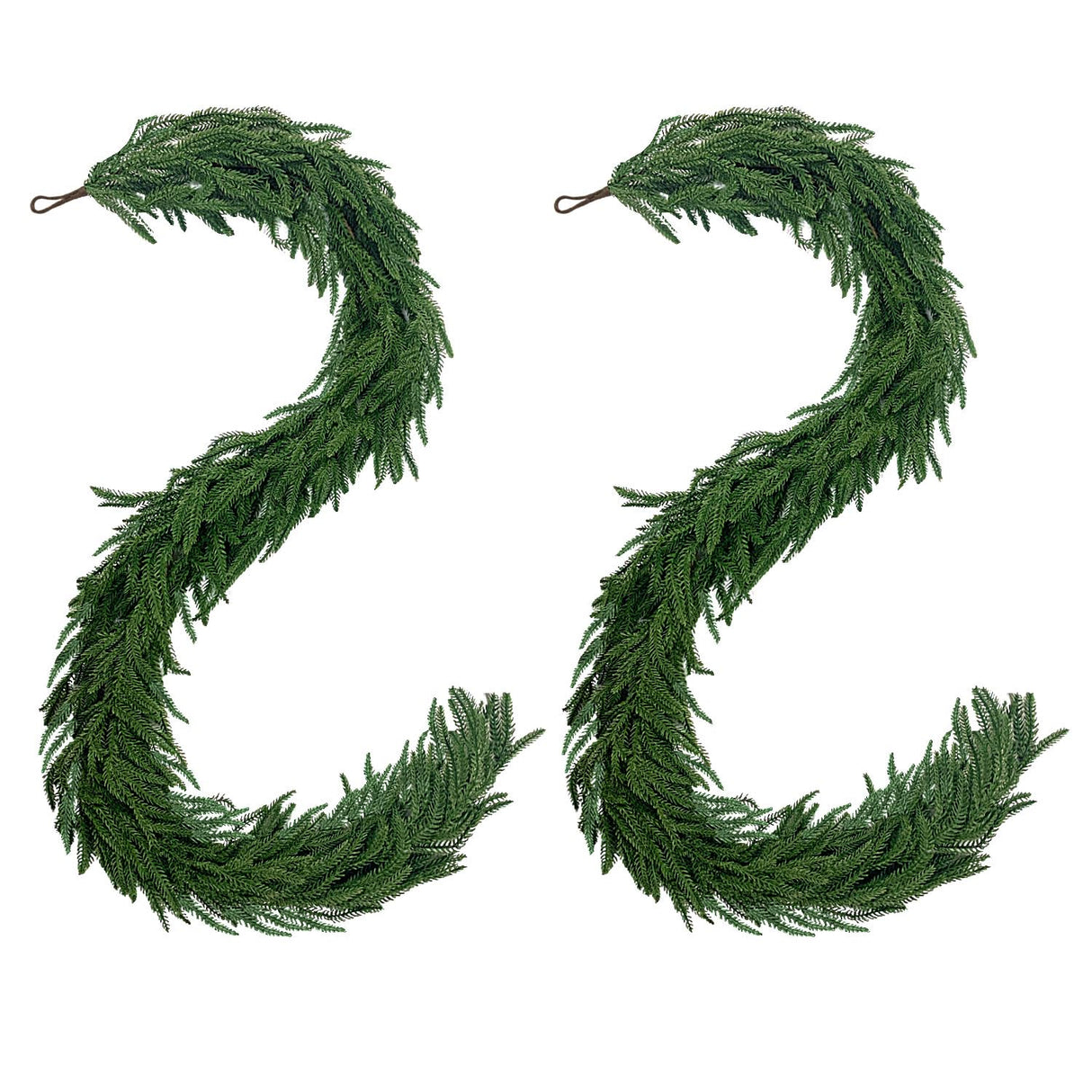 6 Ft 2 Pcs Artificial Norfolk Pine Garland, Real Touch Green Faux Greenery Garland for Christmas Table, Mantle, Wall, Fireplace, Indoor Outdoor Holiday Decor IPOOLTENG