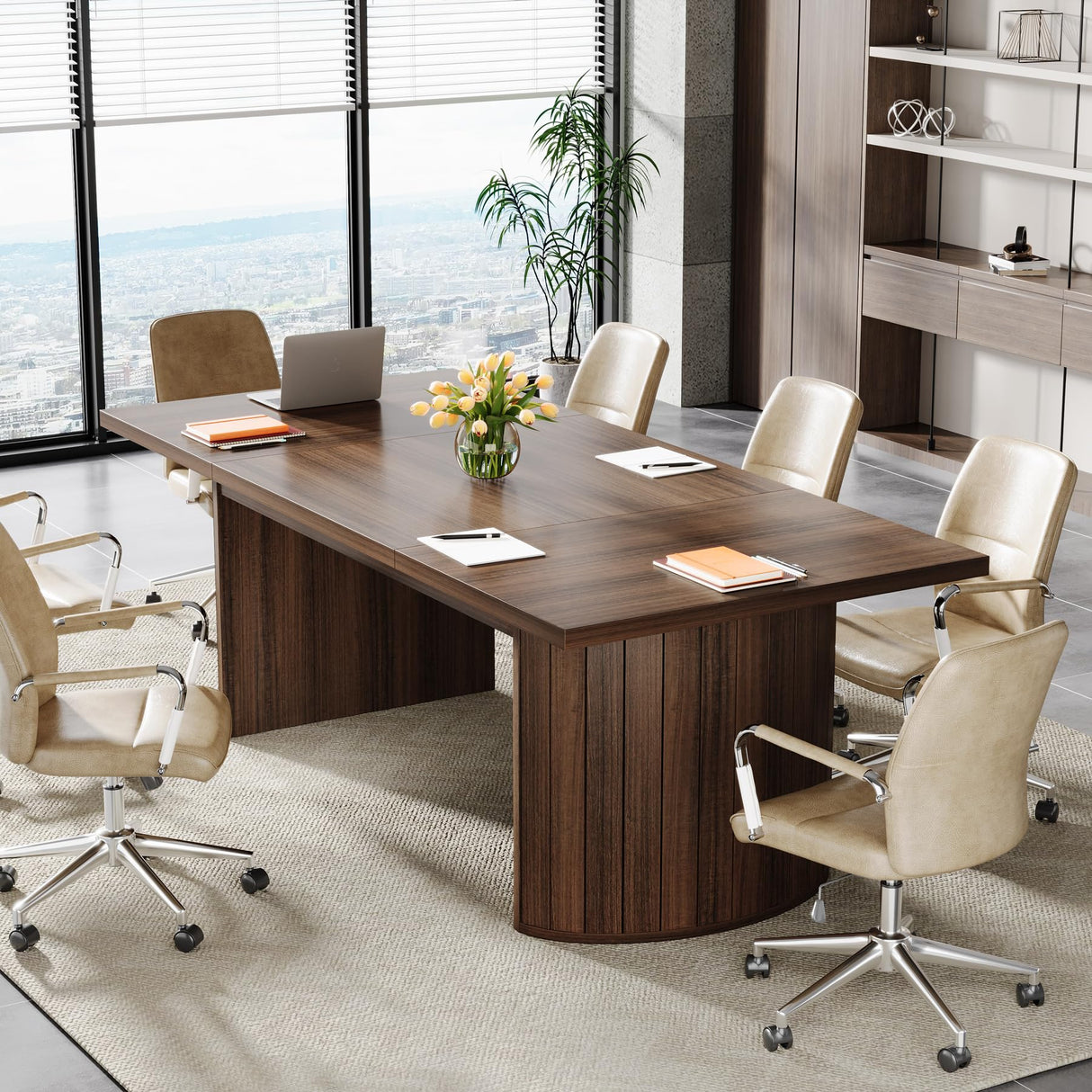 Tribesigns 6.56 ft Conference Table for 6-8 People, 78.7" Large Rectangle Meeting Table with Double Pedestal, Farmhouse Seminar Table Boardroom Desk for Office Meeting Conference Room, Walnut Tribesigns