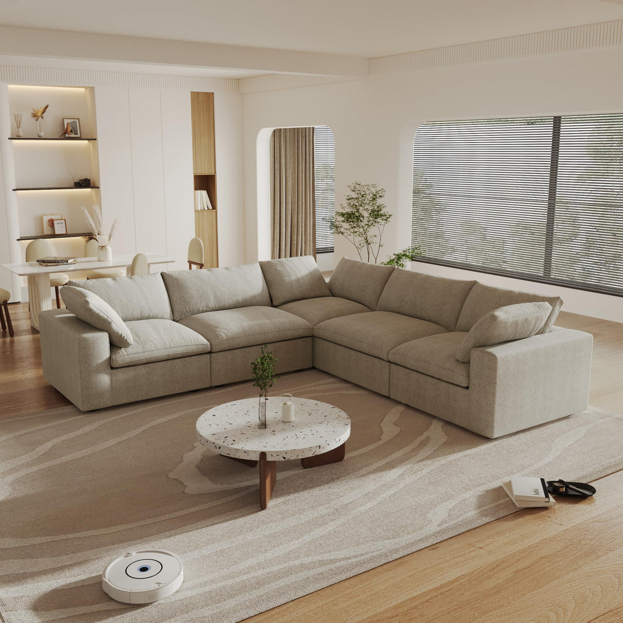 WJShome Cloud Modular Sectional Sofa,160.6" Down Filled 5 Seater Couch,V Shaped Oversized Convertible Sectional Sofa for Living Room,Covers Removable & Washable, Khaki WJShome