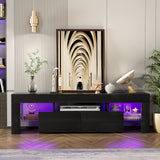 JUMMICO TV Stand with LED Lights, Modern Entertainment Center Media and Open Shelf Console Table Storage Desk with 1 Drawer and Remote Control 20 Color LED Lights up to 70 Inch TV (Black) JUMMICO