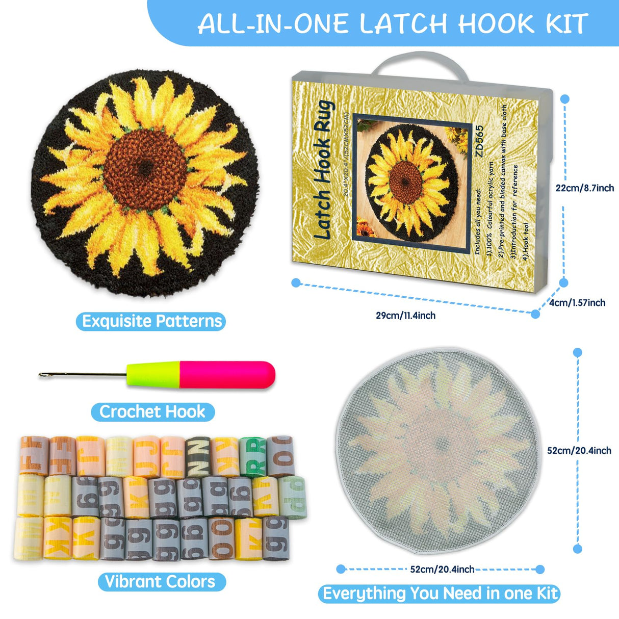 MIAOLLUN Hummingbird Flower Latch Hook Kits for Adults Kids, DIY Bird Pre-Printed Canvas Rug Cushion Making Craft Embroidery Crochet Yarn Kit 52X38cm MIAOLLUN