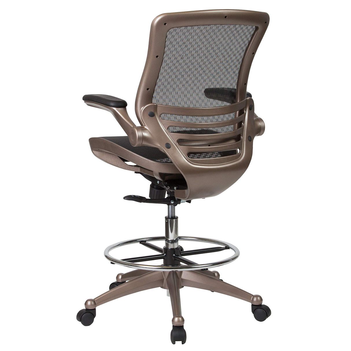 Flash Furniture Waylon Mid-Back Swivel Office Chair with Adjustable Foot Ring and Seat Height, Ergonomic Mesh Chair with Armrests, Black/Gold Flash Furniture