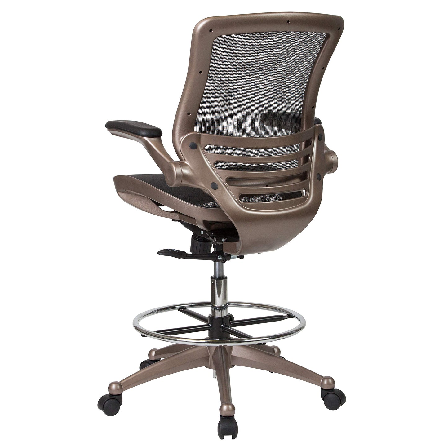 Flash Furniture Waylon Mid-Back Swivel Office Chair with Adjustable Foot Ring and Seat Height, Ergonomic Mesh Chair with Armrests, Black/Gold - WoodArtSupply