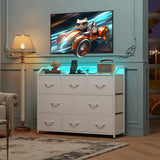 WLIVE Led Dresser for Bedroom, White Dresser TV Stand for Bedroom with LED Lights and Power Outlet, Wide Chest of Drawers for Hallway, 8 Fabric Drawers for Living Room and Entryway, Easy to Assemble WLIVE