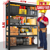 Heavy Duty 78" H Garage Shelving - 5 Tier Metal Shelves, 3000LBS Capacity, Adjustable, Industrial Storage Rack, Black, 48" W x 18" D x 78" H PRESTELION