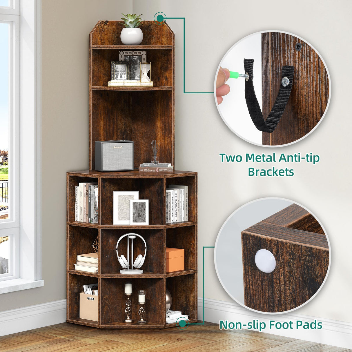 YITAHOME Industrial Corner Shelf with USB Charging Ports and Outlets YITAHOME