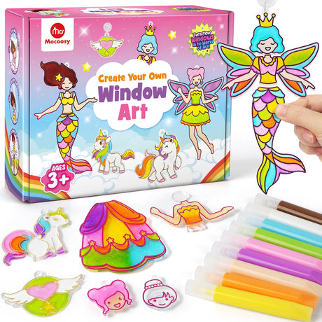 Mocoosy Princess Window Art Kit, DIY Suncatcher Arts and Crafts Kit for Kids Ages 6-8 9-12, Stained Glass Window Art Painting Set for Girls, Unicorn Toys Birthday Gift for Girls 4 5 7 9 10 Years Old Mocoosy