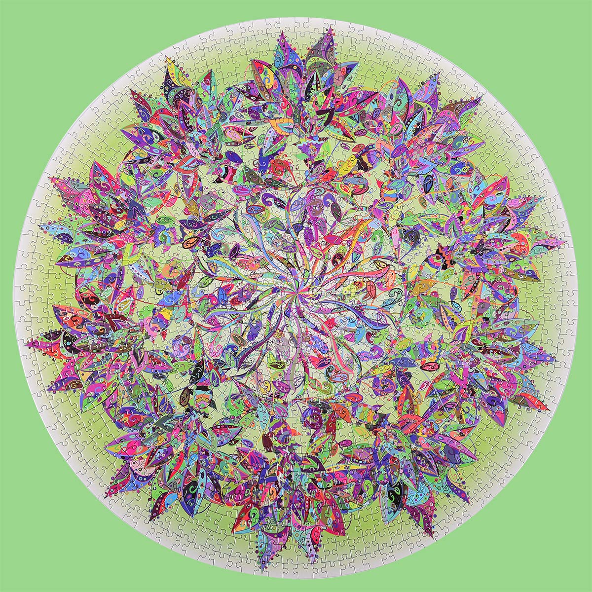 Bgraamiens Puzzle-Magic Tree of Life -1000 Pieces Colorful Leaves Round Mandala Puzzle Color Challenge Jigsaw Puzzles Bgraamiens