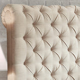 Rosevera Gideon Bed Frame, Fabric Upholstered Bed Frame with Adjustable Headboard, Chesterfield-StyledWood Slat Support, Easy Assembly, Full, Beige Rosevera