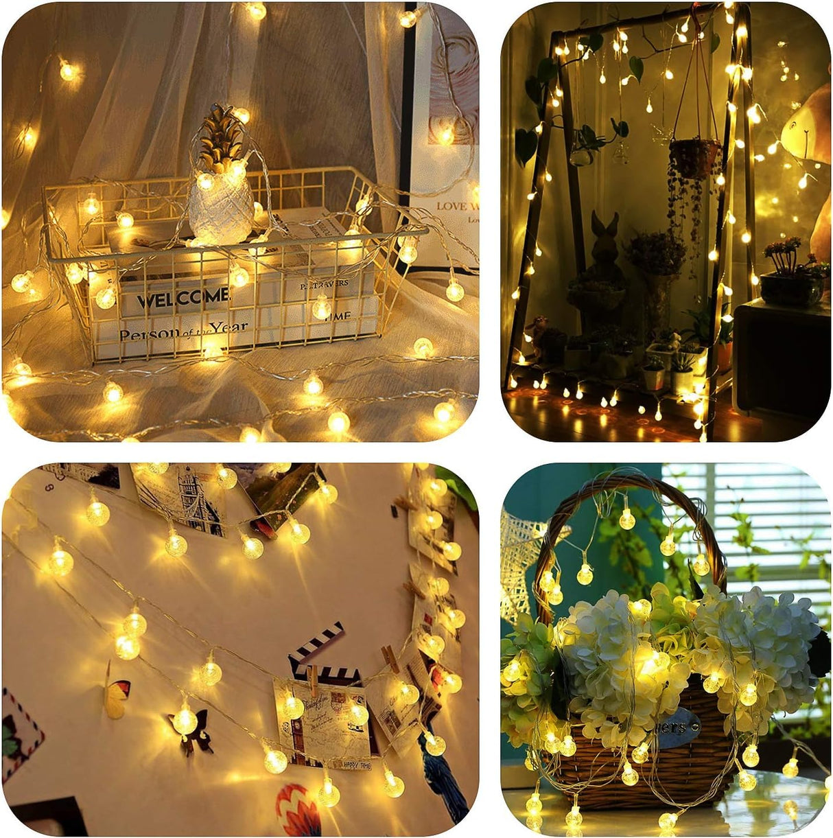 LOENDE Battery Operated Globe String Lights 16FT Waterproof 30 LED 8 Modes Outdoor String Lights Crystal Ball String Light with Timer for Backyard Garden Balcony Pergola, Warm White (2 Pack) LOENDE