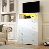 Homkdom White Dresser with LED Light, Tall Dresser with 4 Drawers & 1 Shelves, Chest of Drawers for Bedroom, Hallway, Entryway, 43.4" H x 27.6" W x15.8 D Homkdom