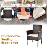 HAPPYGRILL 7 Pieces Patio Dining Set Outdoor Rattan Wicker Dining Set with Umbrella Hole, Removable Cushions, Table & Chairs Set with Acacia Wood Table Top HAPPYGRILL