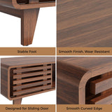 Walnut Coffee Table with Storage, 39" Mid Century Modern Coffee Table for Living Room Rectangle Wooden Center Table Small Fluted Tea Table with Sliding Door and Open Shelves Luoxiao