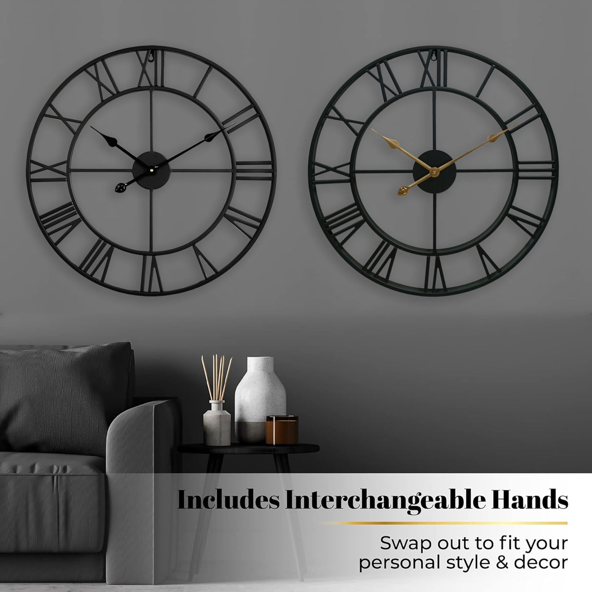 CLXEAST Silent 24 Inch Wall Clocks for Living Room Decor, Large Black Metal Roman Numeral Wall Clocks for Modern Farmhouse Home Decor,House Warming Gifts New Home CLXEAST